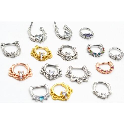 50pcs 16G~1.2MM Clicker Nose Hoop Septum Earring/Hoop Ring Jewerly CZ Nose Ring body piercing jewelry Mix Styles