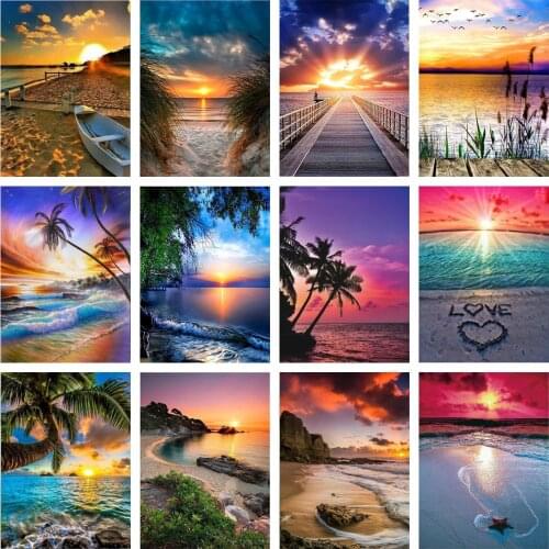 5d Diy Diamond Painting New Product Landscape Beach Horse Cross Stitch Embroidery Sunset Ocean Home Decoration Holiday Gift