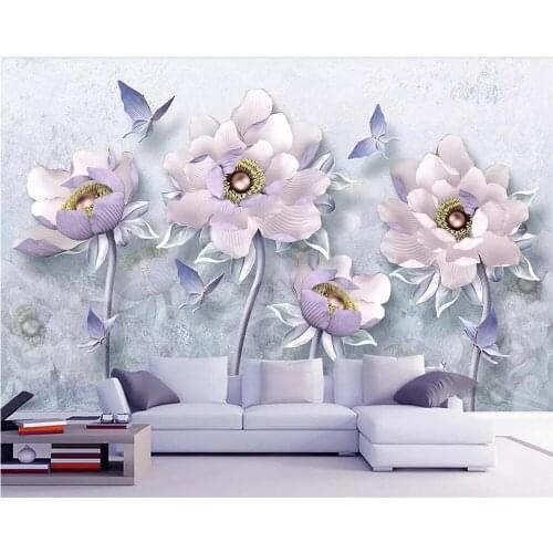 Beibehang Custom wallpaper 3D three-dimensional embossed peony retro European jewelry TV background wall murals 3d wallpaper