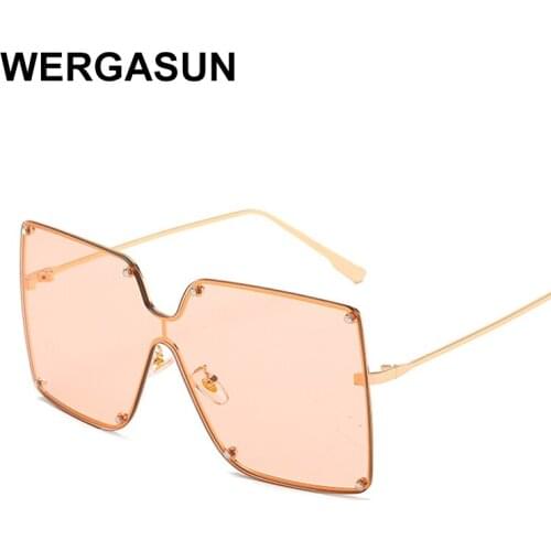 WERGASUN Oversized Rimless Square Sunglasses Women Trendy Fashion Ladies Retro Sexy Sun Glasses UV400