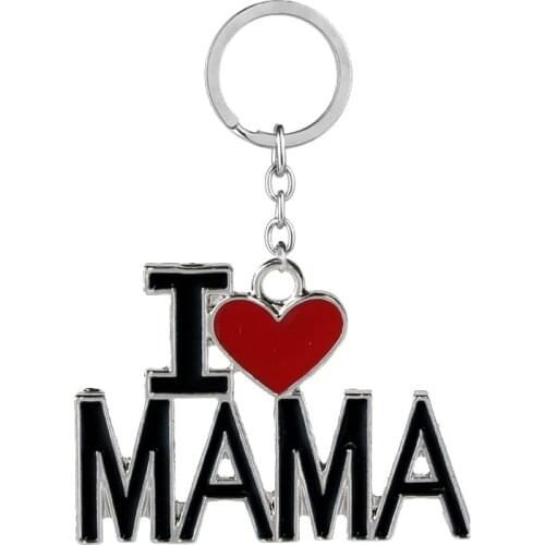 I LOVE MAMA PAPA MOM DAD Family Relationship Pendant Keychain Red Black Mother Fathers Love Day Key Chains Mom and Dad Jewelry