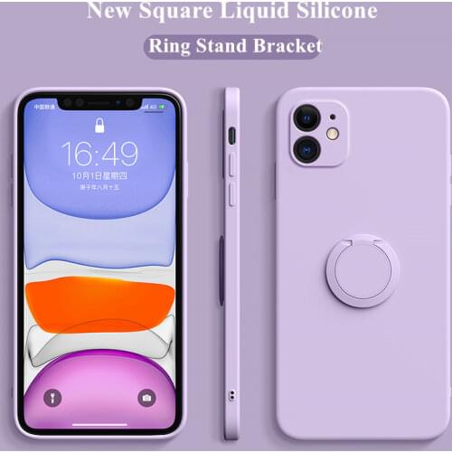 Square Liquid Silicone Magnetic Holder Ring Stand Phone Case For iPhone 12 Pro Max 12MiNi 11 Pro Max XS X XR 7 8 Plus SE 2 Cover
