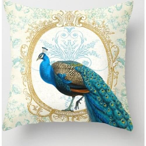 Peacock Blue Pattern Throw Pillow Case Peacock Eyes Blue Geometry Cushion Covers for Home Sofa Chair Decorative Pillowcases