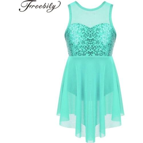 Kids Girls Sequins Lyrical Dancewear Childrens Sleeveless Gymnastics Leotars Ballet Dress Elegant Girls Dance Costume