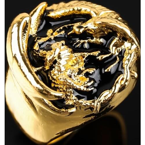 Vintage Personality Design Dragon Rings for Men Steampunk Charm Jewelry Gothic Style Gold Color Chunky Finger Ring Party Gift