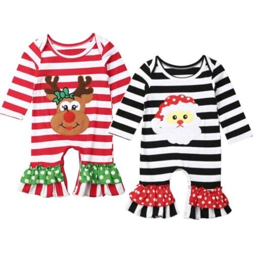 Christmas Baby Spring Autumn Clothing Newborn Infant Baby Girl Boy Romper Long Sleeve Jumpsuit Flare Outfits Stripe Xmas Clothes