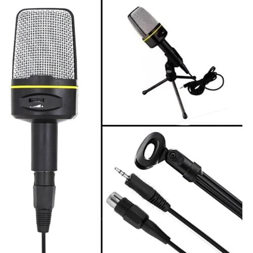 3.5mm Condenser Microphone with Mount Tripod Support Volume Control for Computer live broadcasting