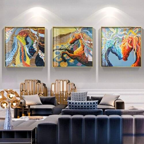 Colorful Animal Art Graffiti Two Horses' head Canvas Painting Wall Art Picture For Living Room Modern Abstract Art Prints Poster