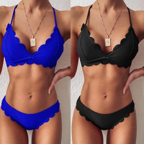 Swimwear Push-up Padded Bra Bikini Lady Swimsuit 2 Pieces High Waist Plus Size Bathing Suits Women Pure Color Swimming Swimsuit