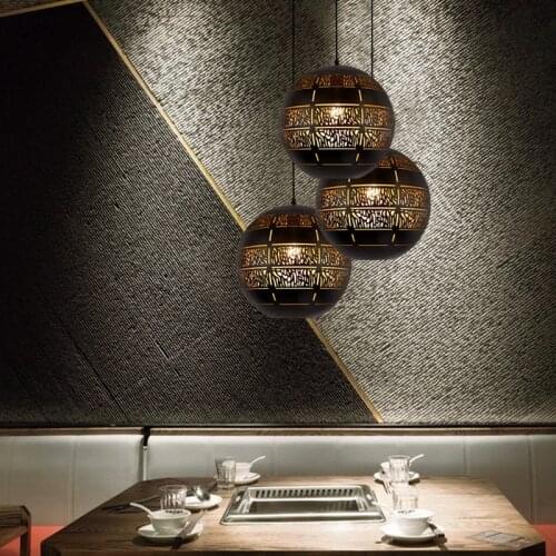 Restaurant lamp Arabic style hollow out carved iron art round diffuse coffee chandelier Islamic Restaurant