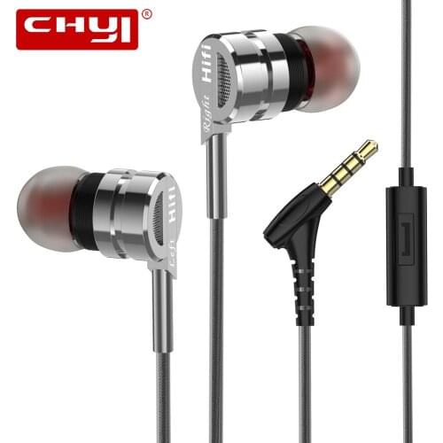 CHYI Metal Wired Sports Earphones In-Ear 3.5mm Universal Mic Phone Call Volume Control Auriculares For Android iPhone PC Laptop
