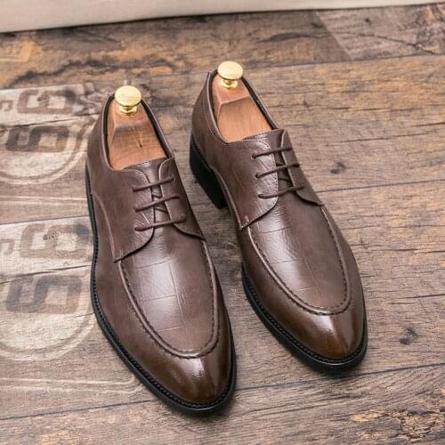 Fashionable Breathable Business leather casual Oxford lace-up formal shoes pointed toe dress shoes mens wedding party shoes