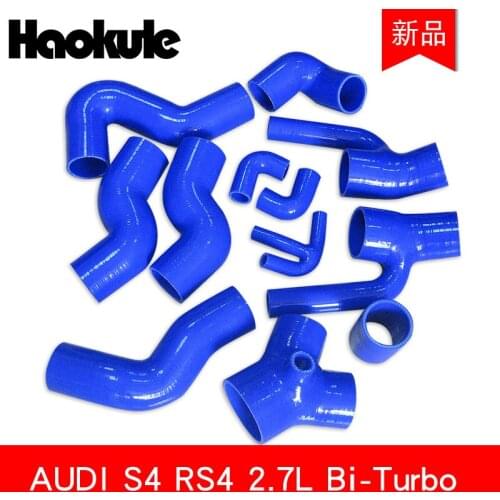 Performance Silicone Boost Piping Hose Kit For Audi S4 RS4 A6 B5 C5 2.7L Bi-Turbo 97-01 (12Pcs) Blue/Black