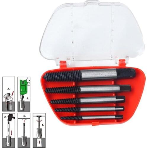 5PCS Screw Extractor Drill Bits Guide Broken Damaged Bolt Remover Car-styling Storage Box thread removal tools