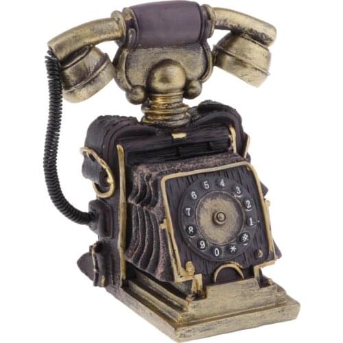 Retro Desktop Telephone Figurine Crafts Set Display Home Wine Cabinet Decor