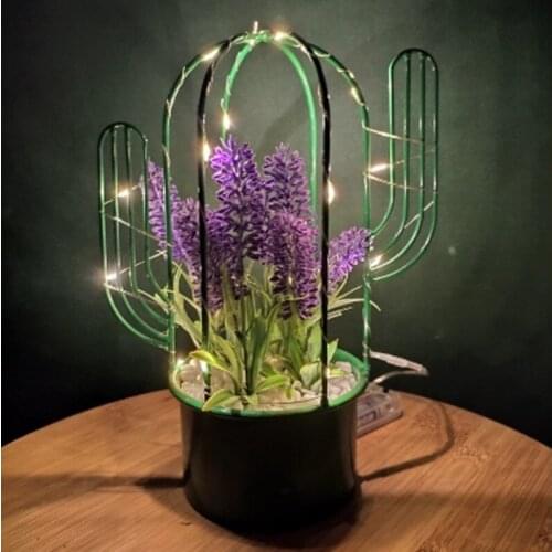 Switch Control Battery Powered Wrought Iron Lavender LED Desktop Bonsai Night Light Holiday Family Party Wedding Table Lamp