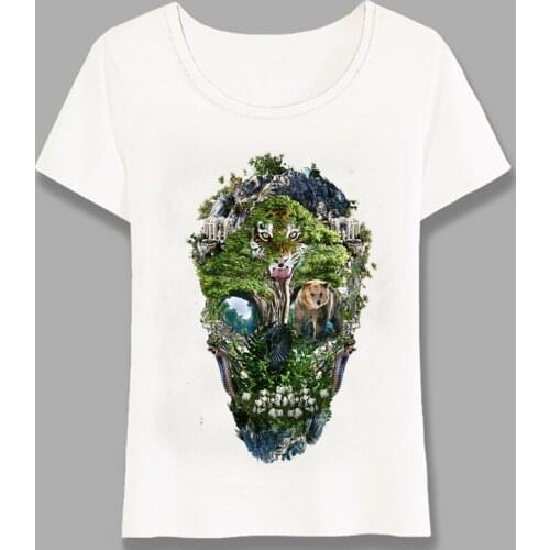 New Summer Colorful Flowers Print Women T Shirt Voodoo Skull Design Punk T-Shirt Cute Girl Tops Fashion Cool Casual Tee Harajuku