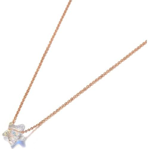 Simple Design Rose Gold CZ Crystal Star Charm Pendant Necklaces For Women Trendy Titanium Steel Office Necklace N20172