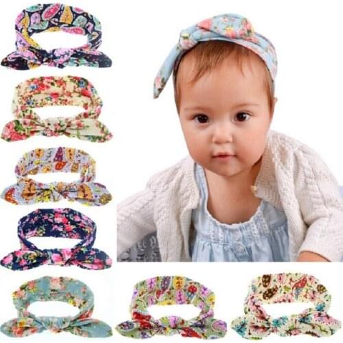 Toddler Rabbit Ear Headband Baby Girl Headwrap Printing Cotton Elastic Bow Knot Headband Rabbit Kids Hair Accessories HB021S