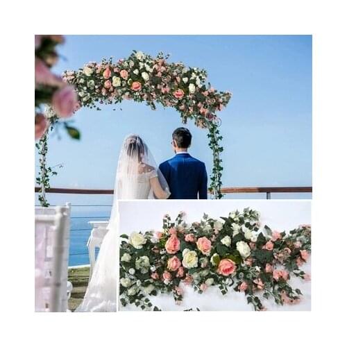 Pink artificial with grass green Wedding Pavillion Flowers strips square canopy flower decoration Wedding Decoration 4M x 24cm