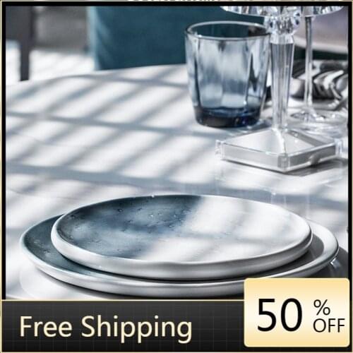 Blue White Dinner Plates Serving Home Porcelain Round Tray Snack Dish Baking Food Dessert Plate Pratos De Jantar Home HX50DP