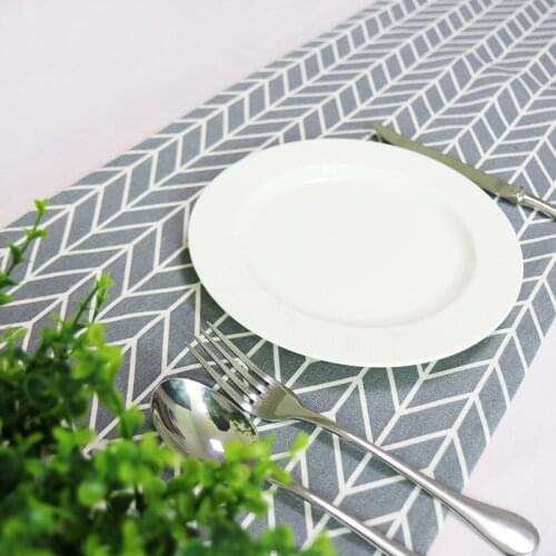 Cotton and Linen Table Runners Modern Gray and white Geometric Pattern Table Cloth Runner for Party Wedding Decor Crafts