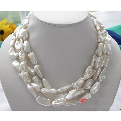 Unique Pearls jewellery Store 4row 18'' 22mm White Stick Keshi Reborn Pearl Necklace Charming Women Gift Jewelry