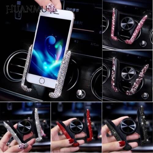 Universal Diamond Car Phone Holder Women Multi-function Air Outlet Car Navigation Bracket in Car Bracket Interior Accessories