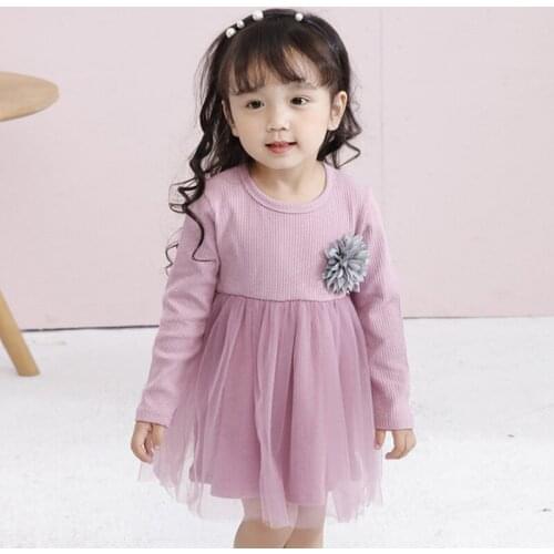 Spring Autumn baby clothes Girls Dress Flowers Long Sleeves flower lace Mesh Kids Dresses For Girl Clothing Cute Princess Dress