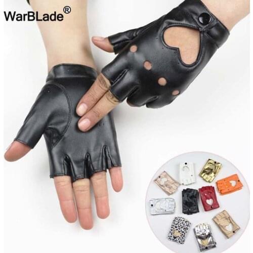 WarBLade High Quality Women Leather Gloves Fashion Fingerless Star Hollow Gloves Party Show Breathable Half Finger Mittens Women