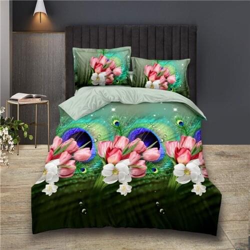 WS249 Hot 3D Comforter Bedding Sets King Queen Peacock Flower Rose Quilt Cover Bedsheet Pillowcase Beddings And Bed Sets Home