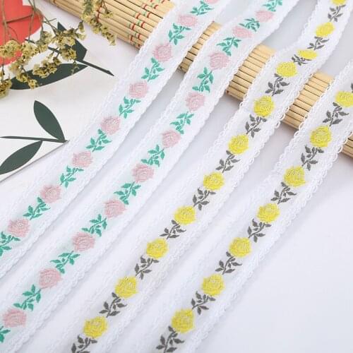 3 YARD 25MM Korean Hairpin Accessories Pink And Yellow Flowers Embroidered Ribbon HANDMADE Lace
