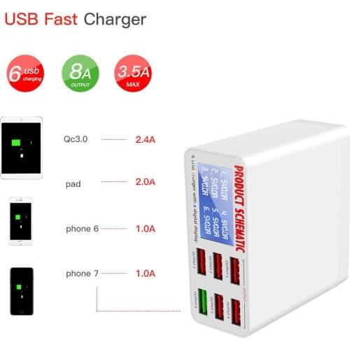 QC 3.0 USB Charger Multi USB Port Rapid Charger 6 Port USB Socket Fast Charger LCD Display For iPhone Xs MAX iPad SAMSUNG Xiaomi