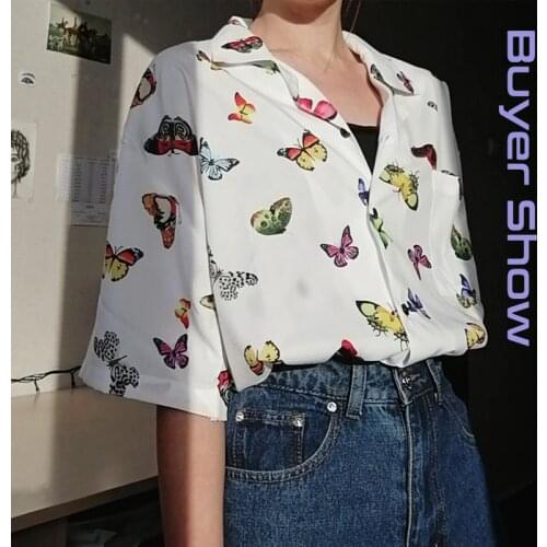 Zadily 2021 Summer Printed Button Up White Shirt Oversize Women Short Sleeve Button Blouse Street Style Plus Size Clothing Tops