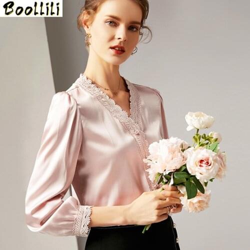 Boollili Womens Shirt Spring Autumn Blouse Women Vintage Silk Blouse Satin Womens Tops and Blouses White Shirts Camisas Mujer