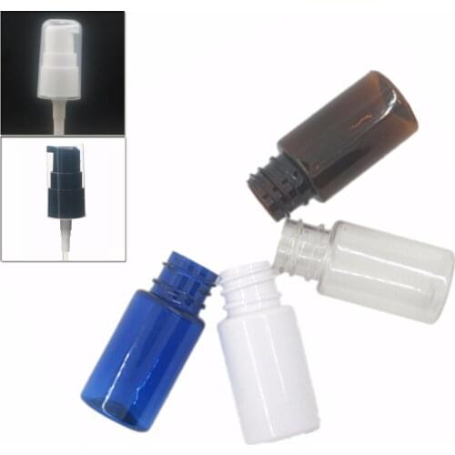 10ml round empty Plastic Bottles, clear/white/amber/blue pet bottle with white/black treatment Pump lotion head x10