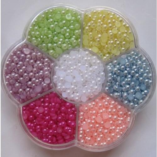 6000pcs 3mm 7 color ABS Half Round Pearls gems 004008001