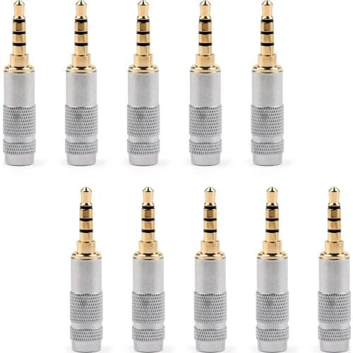 Artudateh 4Pcs/ 10Pcs 3.5mm 4Pole Stereo Jack Plug Audio Solder For Repair Headphone Eurasian Style Connector Parts