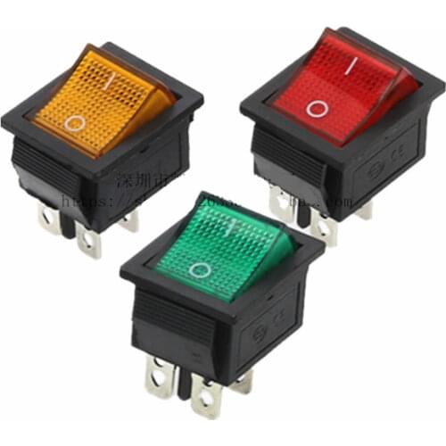 Free shipping 5PCS KCD4-202 6 feet 2 files with lights Rocker switch 16A/250V Red black