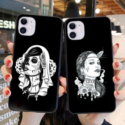 Krajews Day of the Dead tattooed girl sugar skull Phone Case for iPhone 12 mini 5 6S 7 8 PLUS X XS XR 11 PRO MAX SE 2020 Cover