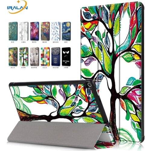 Smart Print Case For Amazon new Kindle Fire HD 10 2017 10.1 INCH Ultra Thin Tri-Folding PU Leather Cover+ film+stylus