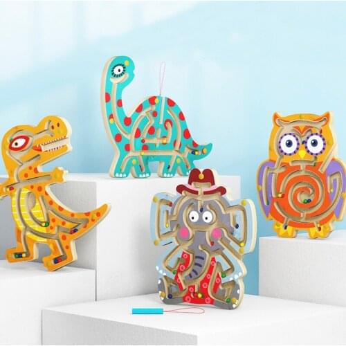 3D Wooden Puzzle Magnetic Maze Cartoon Animal Dinosaur Montessori Early Learning Educational Toys Gifts For Children Kids Baby