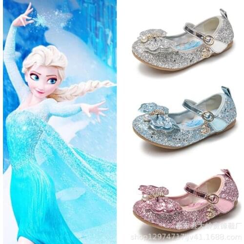 Disney girls princess shoes spring autumn childrens flat soft bottom shoes cartoon frozen elsa crystal shoes 23-36