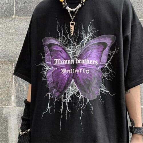 Woman tshirts goth Harajuku tops Butterfly lightning print Loose Short Sleeve kawaii anime t shirt 2021 NEW plus size clothing