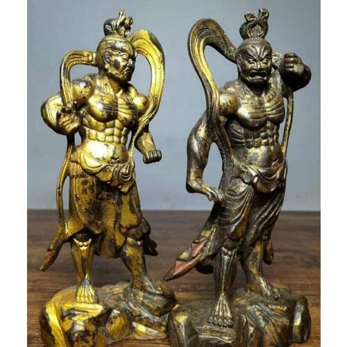 Chinese Pure Bronze Gilt Carving Huha Second General Warrior God Buddha Statue