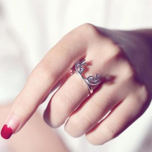 925 Sterling Silver Deer Antlers Rings for Women New Design Lovely Girls Christmas Gift Statement Jewelry Adjustable Size Ring