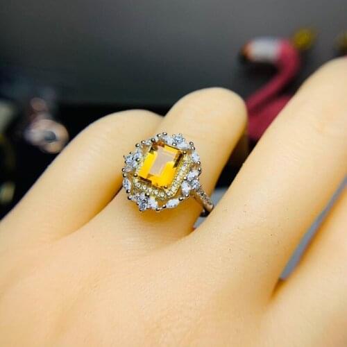 Natural Real Citrine Square Ring Per Jewelry 6*8mm Gemstone 925 Sterling Silver Fine Jewelry Square Cut