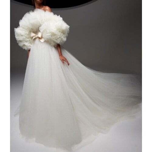 Pretty White A-Line Tulle Dress Robe Puffy Prom Party Dresses Stain Bow Soft Tulle Robe de Mariee