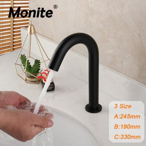 Monite Matte Black Hand Touch Tap Automatic Inflated Sensor Faucet Hot Cold Crane Deck Mount Bathroom Basin Sink Faucet Chrome