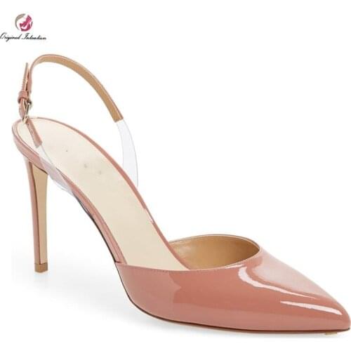 Momen Casual Sandals Mature Sexy Thin Heels Patent Leather Back Strap Buckle Strap Shallow Microfiber Sandals Size 34-46